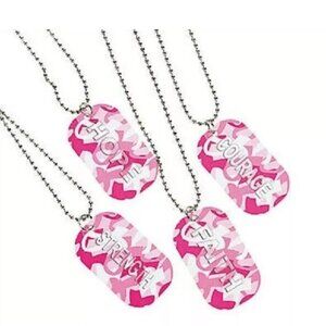 12 Breast Cancer Awareness Metal Pink Ribbon Camouflage Dog Tag Chain Necklaces